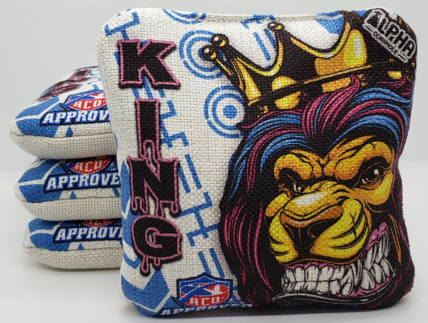 Alpha King Bags (Lion) -  Set of (4) Pro Cornhole Bags (White/White)