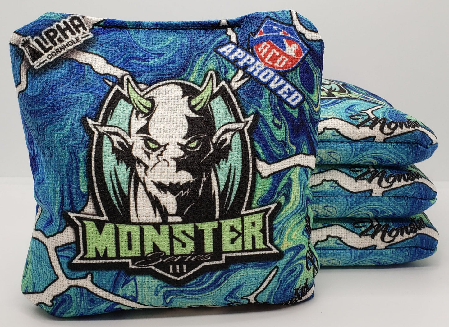 Alpha Monster Bags - Series 2 -  Set of (4) Pro Cornhole Bags (Ocean Swirl)