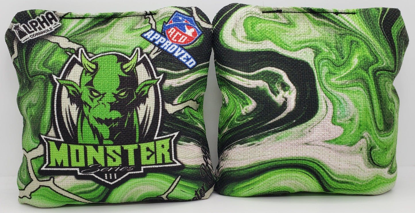 Alpha Monster Bags - Series 2 -  Set of (4) Pro Cornhole Bags (Green Marble)