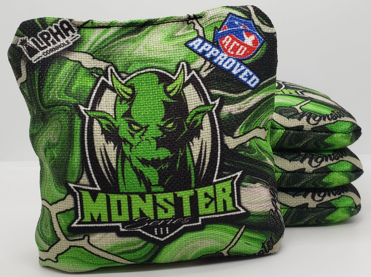 Alpha Monster Bags - Series 2 -  Set of (4) Pro Cornhole Bags (Green Marble)