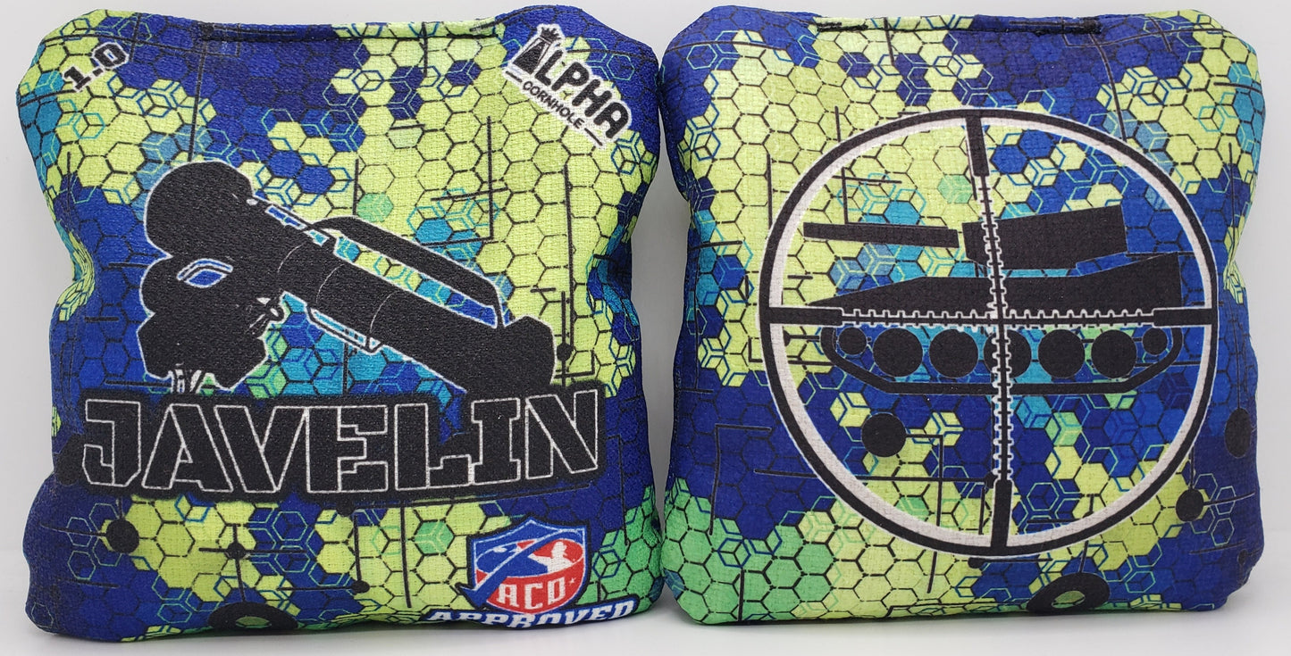Alpha Javelin Bags -  Set of (4) Pro Cornhole Bags (Blue-Lime)