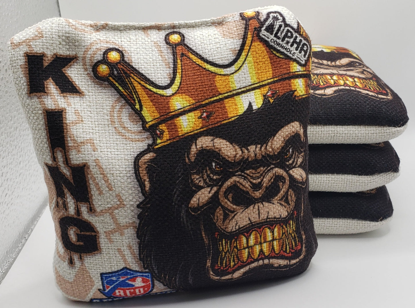 Alpha King Bags (Gorilla) -  Set of (4) Pro Cornhole Bags (White/White)